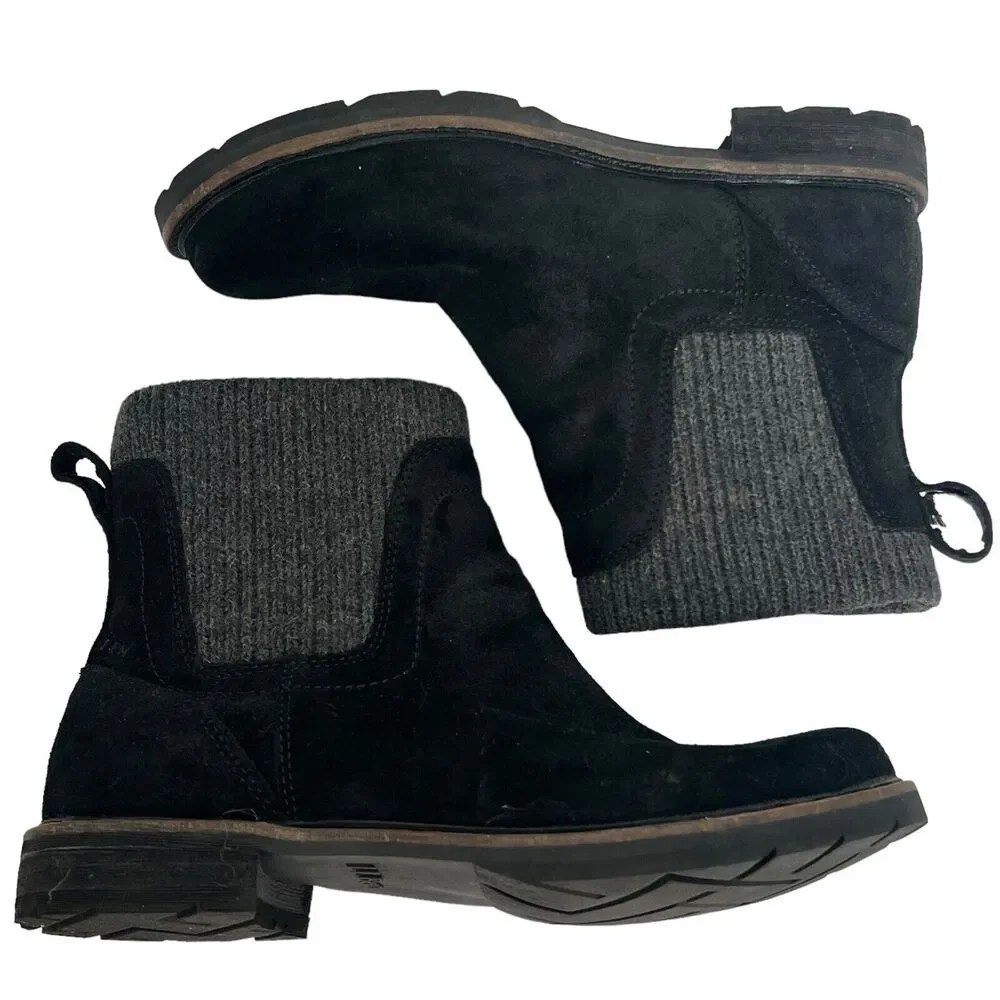 LL Bean Black East Point Waterproof Suede Chelsea Ankle Boots Size 9